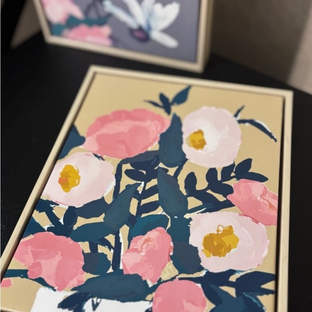 Floral Canvas Art Set - Pink, Blue, and Cream - Picture 4 of 5
